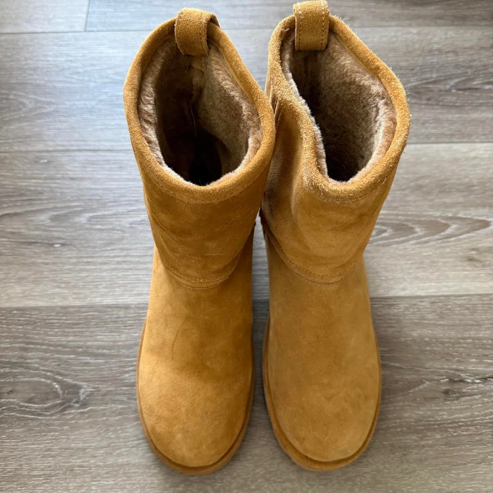 Mango Brown Genuine Suede Leather Faux Shearling Boots Size US 9
